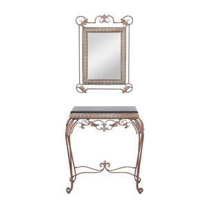 Lulu 2-Piece Bronze Metal Leaf Console Table with Mirror – 32"H  Wooden Bazar