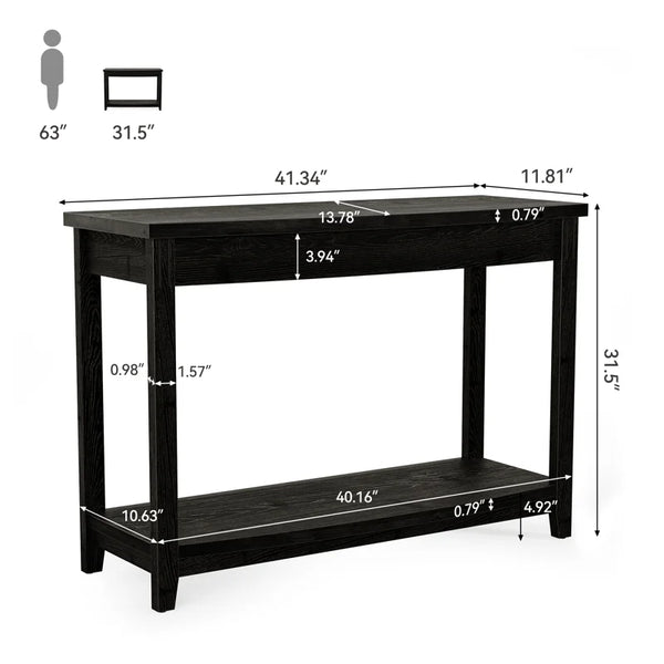 Solid Wood Top Console Table – Farmhouse Entryway Table with Storage Shelf  Wooden Bazar