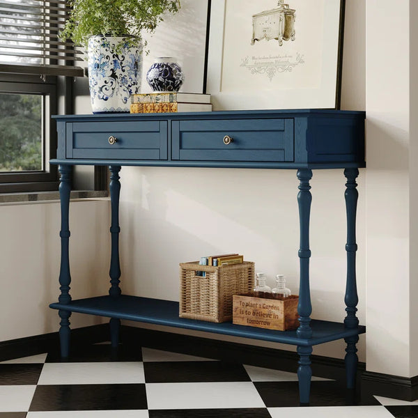 Mid-Century Modern Console Table with 2 Drawers  Wooden Bazar