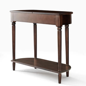 Traditional Small Solid Wood Top Console Table with Drawer & Shelf – Turned Legs  Wooden Bazar