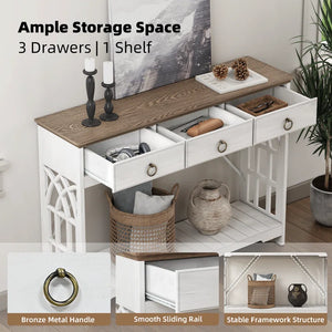 3-Drawer Farmhouse Console Table for Entryway  Wooden Bazar