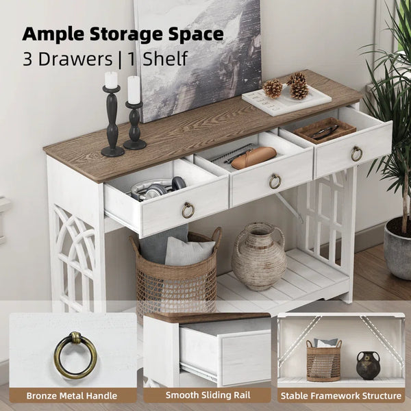 3-Drawer Farmhouse Console Table for Entryway  Wooden Bazar