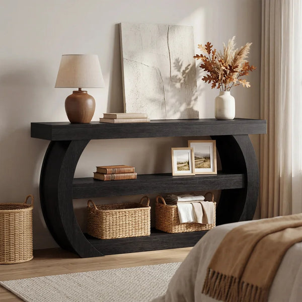 Console Table with Storage Shelves  Wooden Bazar