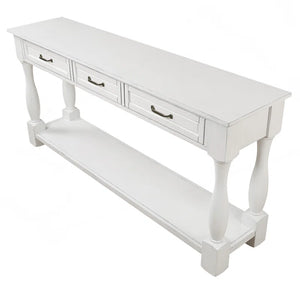 Long Wood Console Table with 3 Drawers & Bottom Shelf  Wooden Bazar