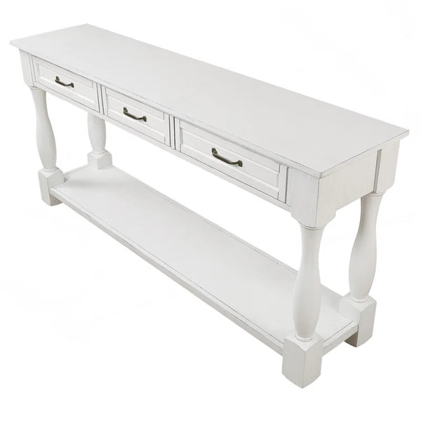 Long Wood Console Table with 3 Drawers & Bottom Shelf  Wooden Bazar