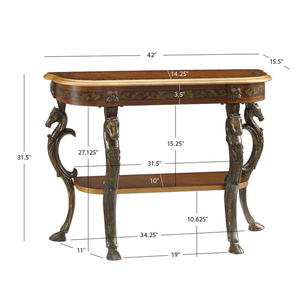 Console Table with Ornate Horse Motif Legs  Wooden Bazar