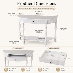 Half-Moon Console Table with Drawer & Bottom Shelf  Wooden Bazar