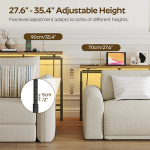 Height-Adjustable Console Table with LED Light & Charging Station  Wooden Bazar