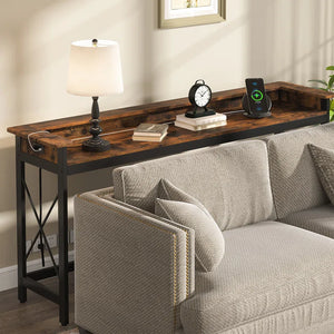 Modern Console Table with Built-In Charging Ports  Wooden Bazar
