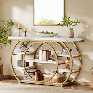 Tier Industrial Farmhouse Console Table with Storage  Wooden Bazar