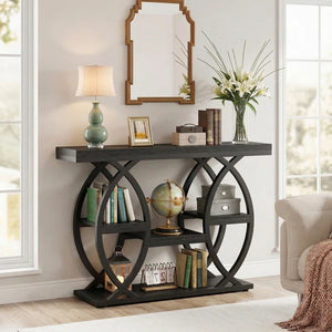 Wide Four-Tier Entryway Console Table  Wooden Bazar