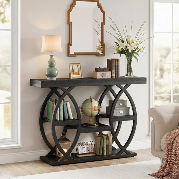 Wide Four-Tier Entryway Console Table  Wooden Bazar