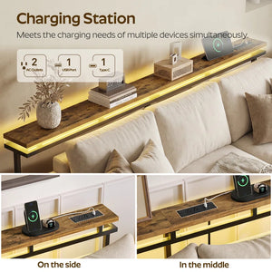 Height-Adjustable Console Table with LED Light & Charging Station  Wooden Bazar