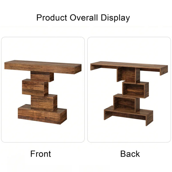 Wood Console Table with Geometric Base for Entryway & Living Room  Wooden Bazar