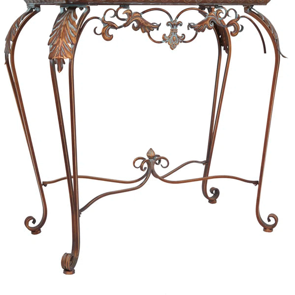 Lulu 2-Piece Bronze Metal Leaf Console Table with Mirror – 32"H  Wooden Bazar