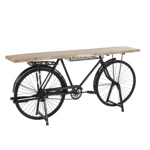 Metal Bike Bar Table with Live Edge Wood Top  Wooden Bazar