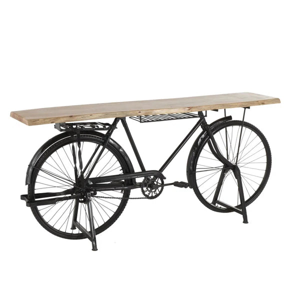 Metal Bike Bar Table with Live Edge Wood Top  Wooden Bazar