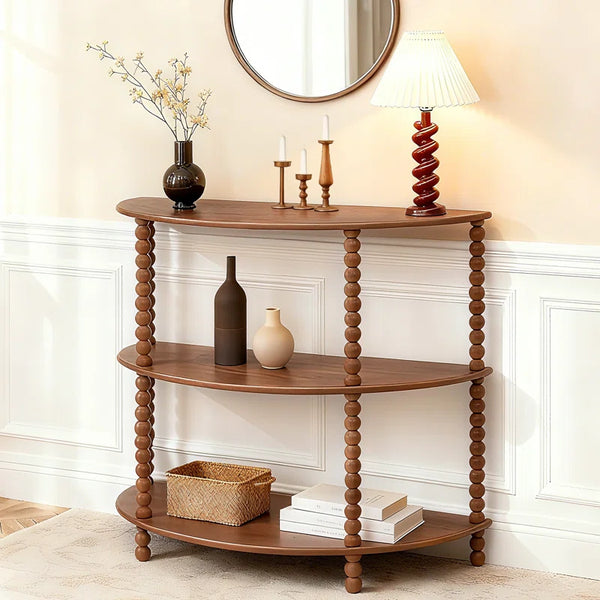3-Tier Half-Moon Console Table – Vintage Entryway Table for Living Room, Hallway & Foyer  Wooden Bazar