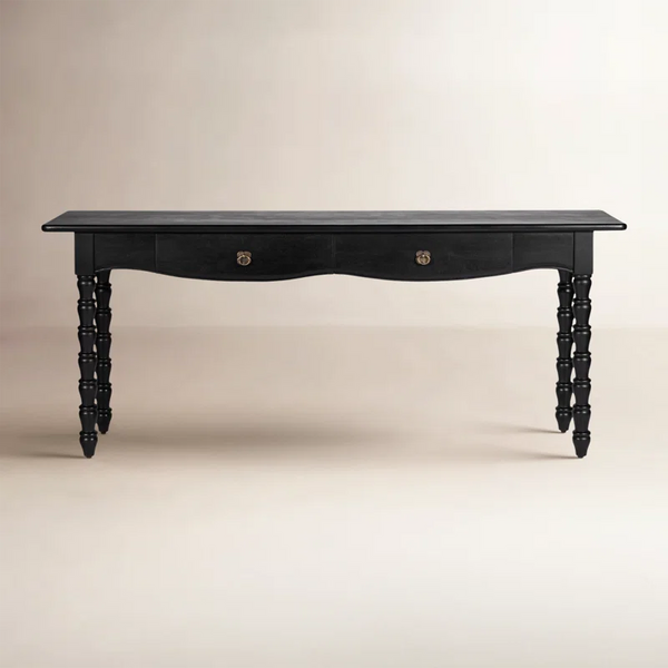 Isabel Spindle Solid Wood 2-Drawer Console Table with Brass Knobs  Wooden Bazar