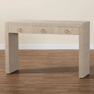 Bali & Pari Cielo Bohemian Woven Grasscloth 3-Drawer Console Table  Wooden Bazar