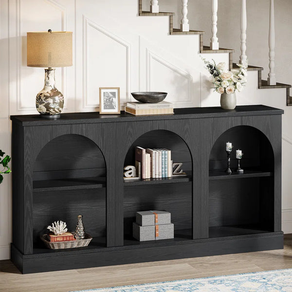 Farmhouse Console Table with 3-Tier Storage  Wooden Bazar