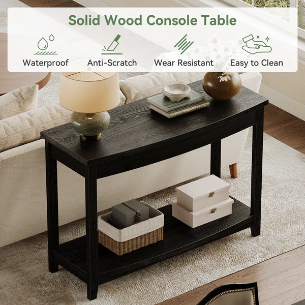 Solid Wood Top Console Table – Farmhouse Entryway Table with Storage Shelf  Wooden Bazar