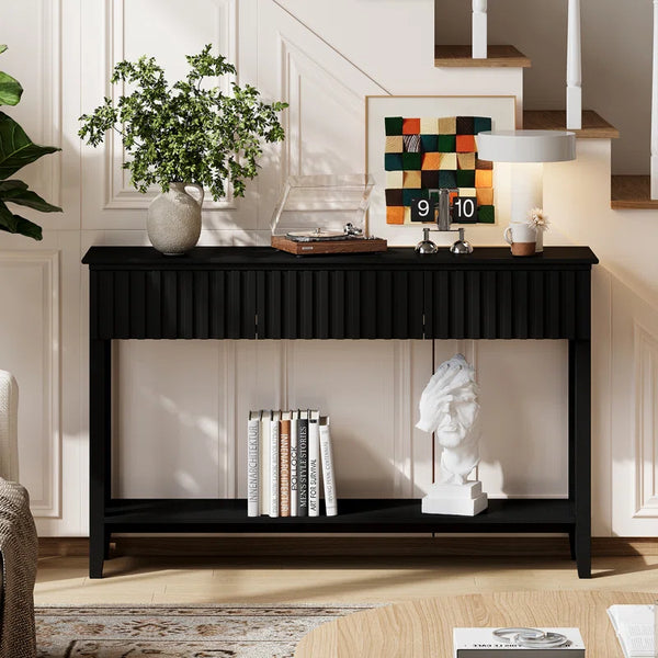 Valdemara 3-Drawer Console Table with Lower Shelf  Wooden Bazar