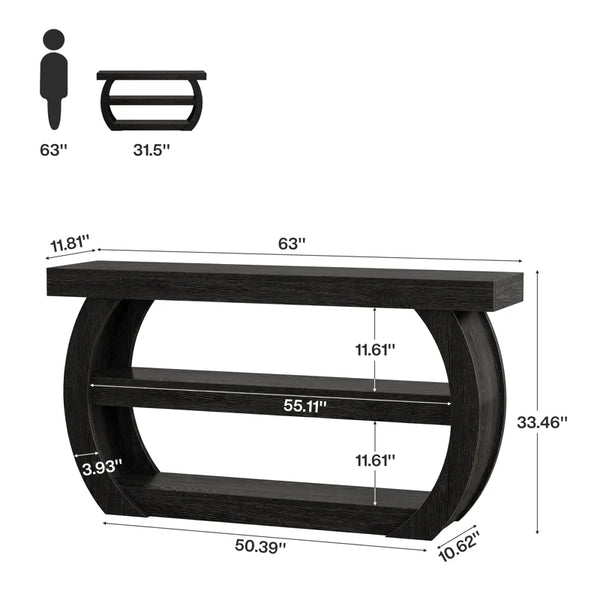 Console Table with Storage Shelves  Wooden Bazar