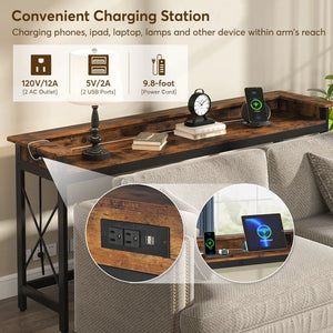 Modern Console Table with Built-In Charging Ports  Wooden Bazar