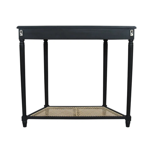 Carterlee Demilune Console Table with Cane Shelf  Wooden Bazar