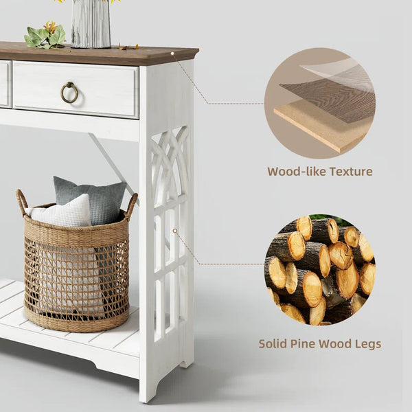 3-Drawer Farmhouse Console Table for Entryway  Wooden Bazar