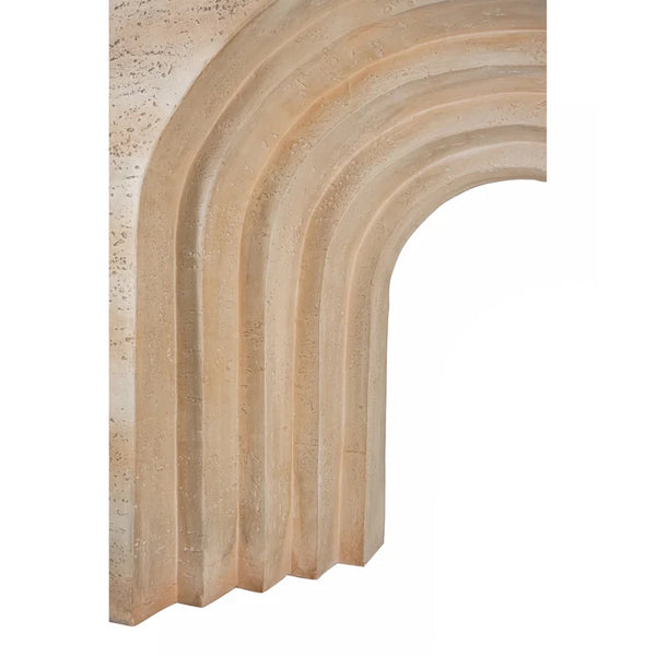 Modern Arched Sculptural Console Table – Beige Faux Travertine Finish  Wooden Bazar
