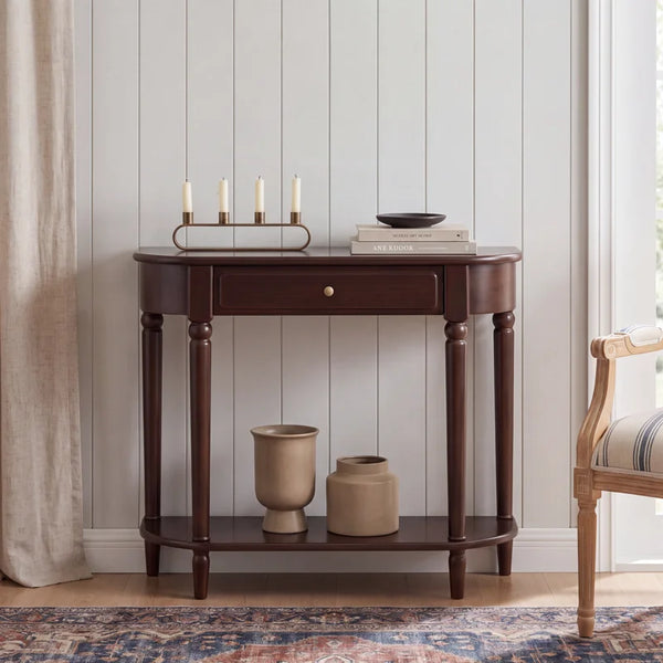 Traditional Small Solid Wood Top Console Table with Drawer & Shelf – Turned Legs  Wooden Bazar