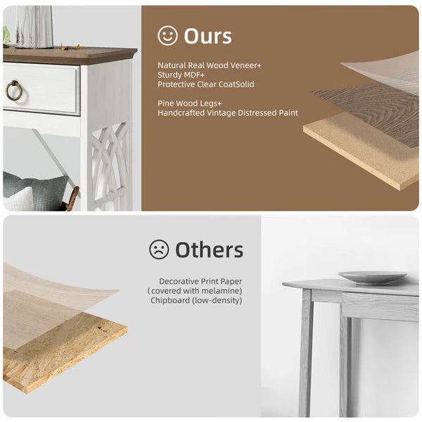 3-Drawer Farmhouse Console Table for Entryway  Wooden Bazar