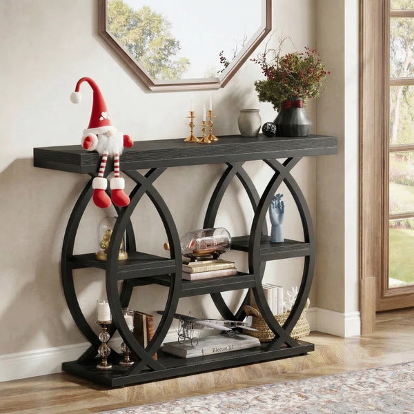 Wide Four-Tier Entryway Console Table  Wooden Bazar