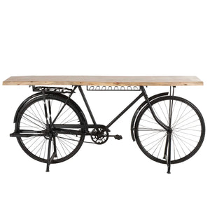 Metal Bike Bar Table with Live Edge Wood Top  Wooden Bazar