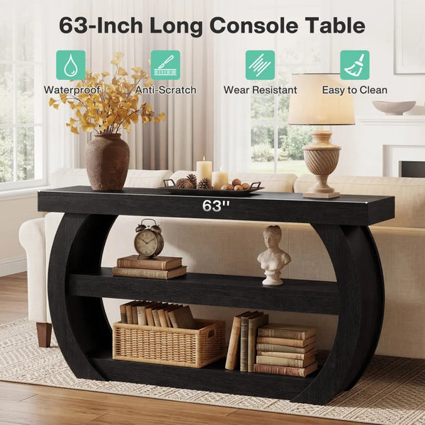Console Table with Storage Shelves  Wooden Bazar