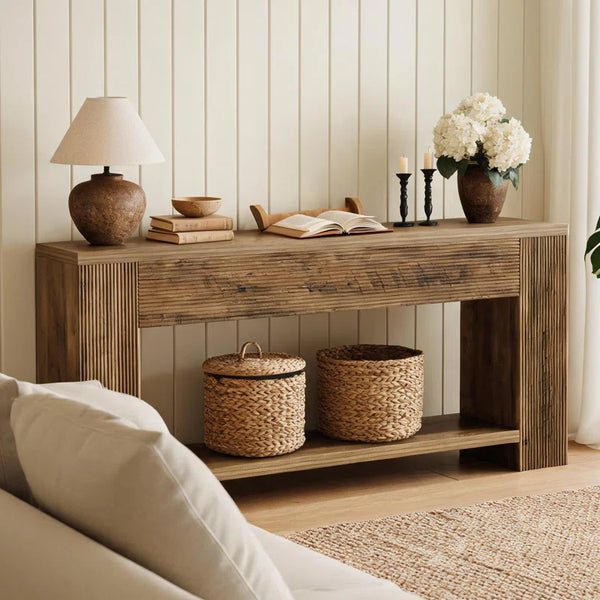 Industrial Console Table with Manufactured Wood Top  Wooden Bazar