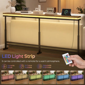 Height-Adjustable Console Table with LED Light & Charging Station  Wooden Bazar
