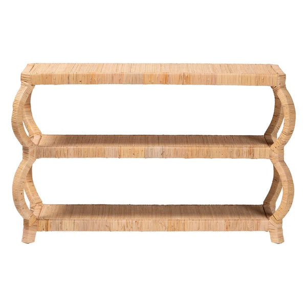 Cecely Bohemian Natural Rattan 3-Tier Console Table  Wooden Bazar