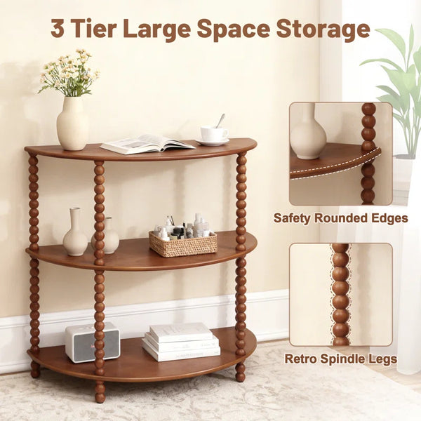 3-Tier Half-Moon Console Table – Vintage Entryway Table for Living Room, Hallway & Foyer  Wooden Bazar