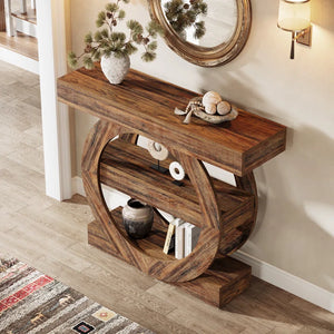 Farmhouse 3-Tier Console Table with Storage Shelves  Wooden Bazar