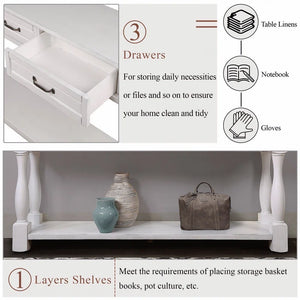 Long Wood Console Table with 3 Drawers & Bottom Shelf  Wooden Bazar