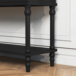 Hand-Carved Console Table with Solid Wood Legs & Open Shelf, Black  Wooden Bazar