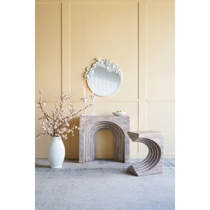 Modern Arched Sculptural Console Table – Beige Faux Travertine Finish  Wooden Bazar