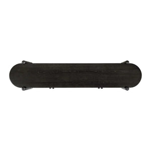 Arnkell Oval Wood Sofa Console Table with Seagrass Shelves  Wooden Bazar