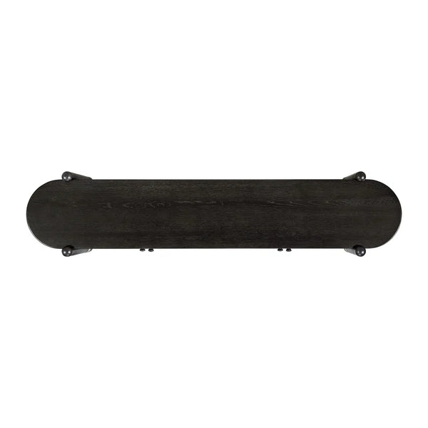 Arnkell Oval Wood Sofa Console Table with Seagrass Shelves  Wooden Bazar