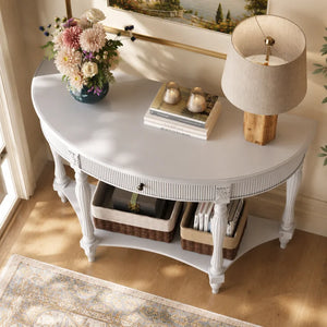 Half-Moon Console Table with Drawer & Bottom Shelf  Wooden Bazar