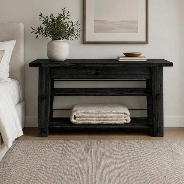 Solid Wood Top Console Table – Black Entryway & Hallway Table  Wooden Bazar