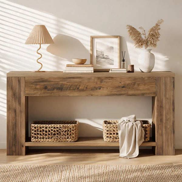 Industrial Console Table with Manufactured Wood Top  Wooden Bazar